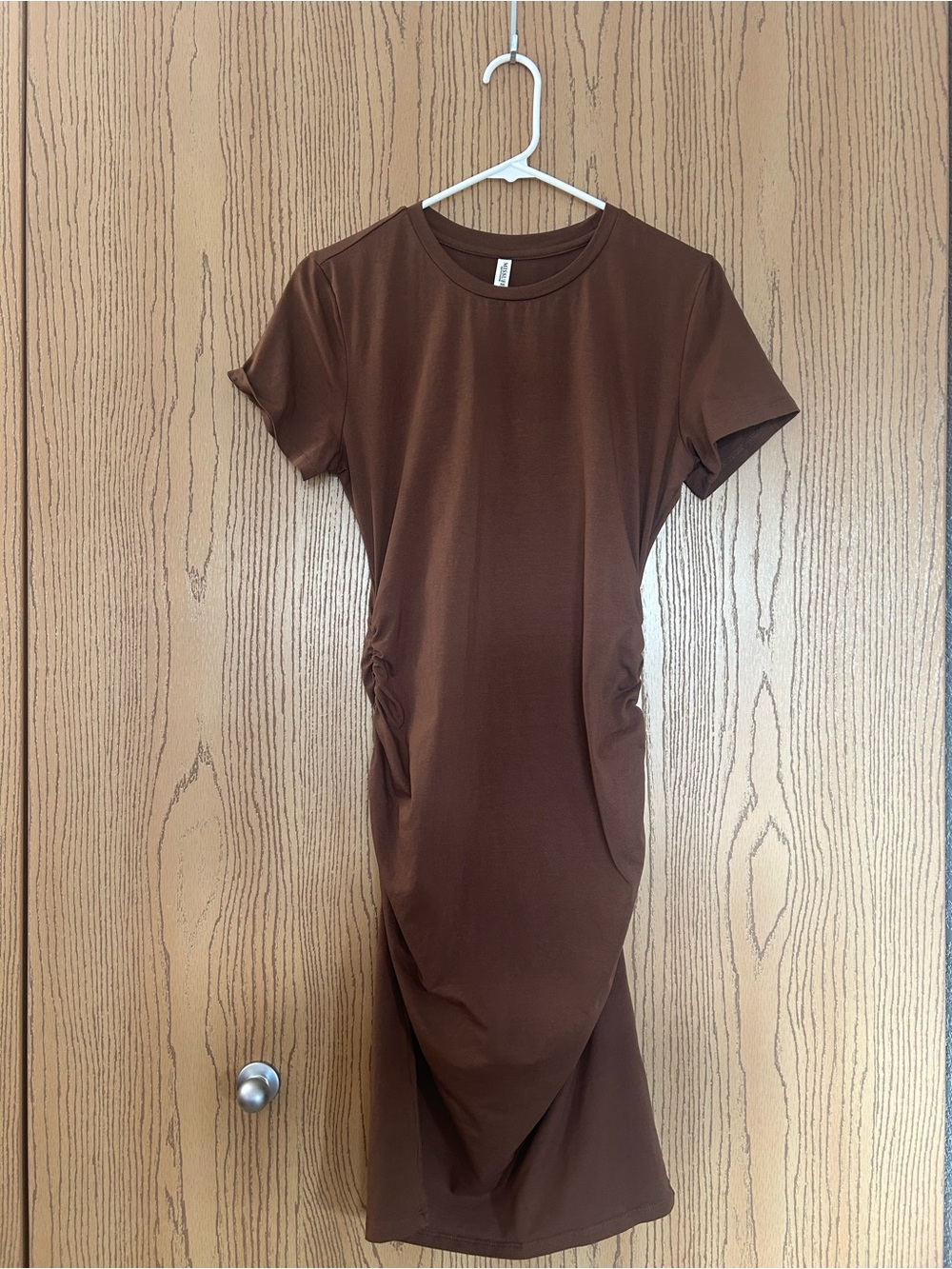 Brown Ruched Side T-Shirt Dress - Women